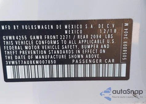 2019 Volkswagen Golf Gti 2.0T Autobahn/2.0T Rabbit Edition/2.0T S/2.0T Se из США, поврежденный, VIN 3VW5T7AU8KM007850